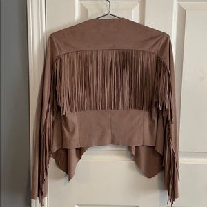 Light Faux Suede Top with Fringe